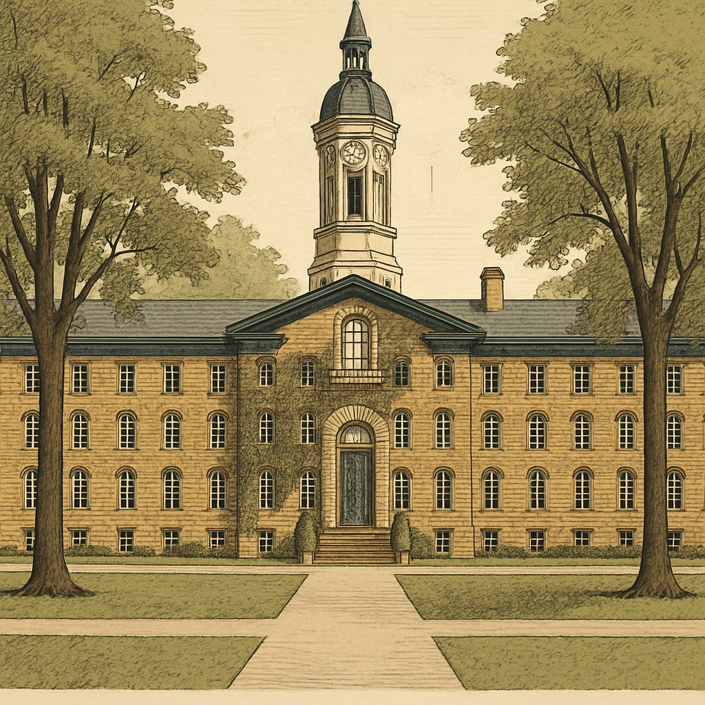A historic view of Princeton University's iconic Nassau Hall, symbolizing its long-standing reputation. Princeton University's Nassau Hall, a symbol of Ivy League prestige and history.