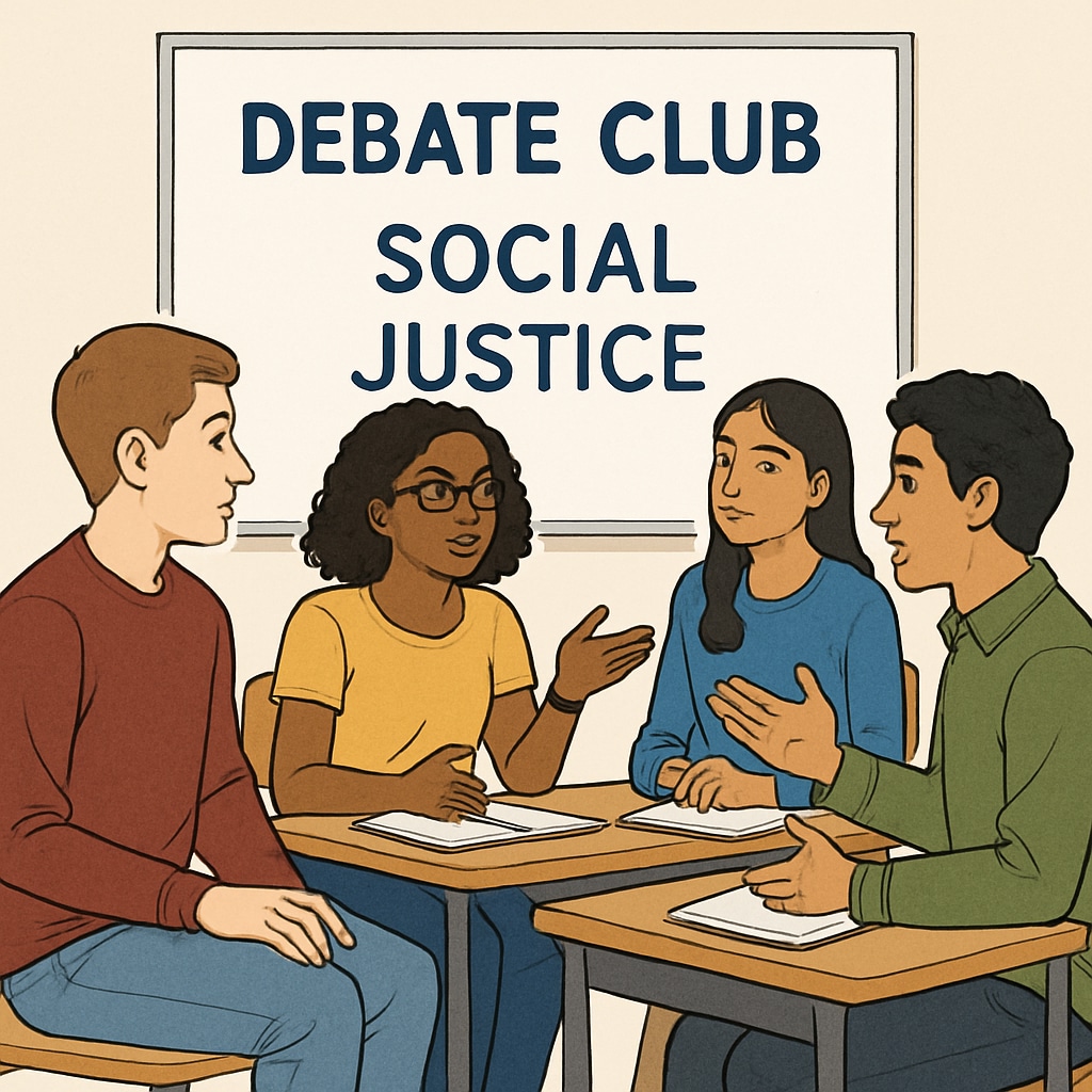 Students debating social justice topics in a school club