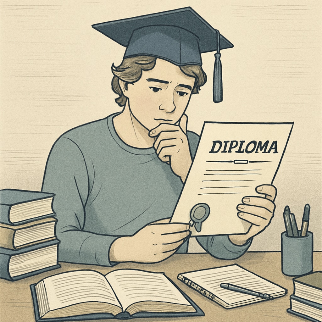 A student reflecting on their modified high school diploma with mixed emotions.
