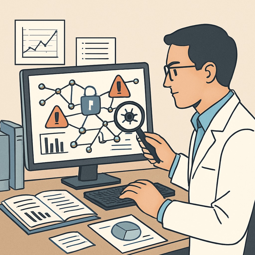 Cybersecurity professional analyzing network threats.