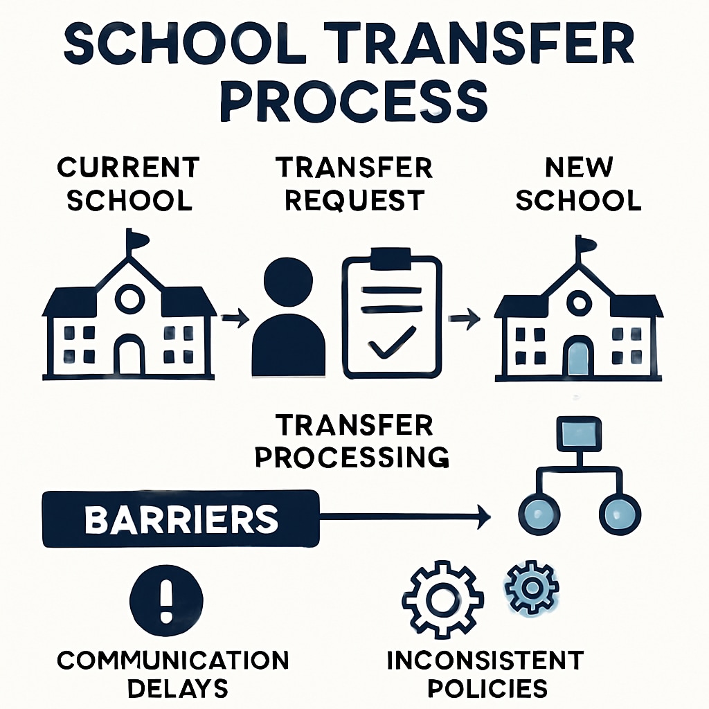 Infographic showing school transfer challenges and solutions.