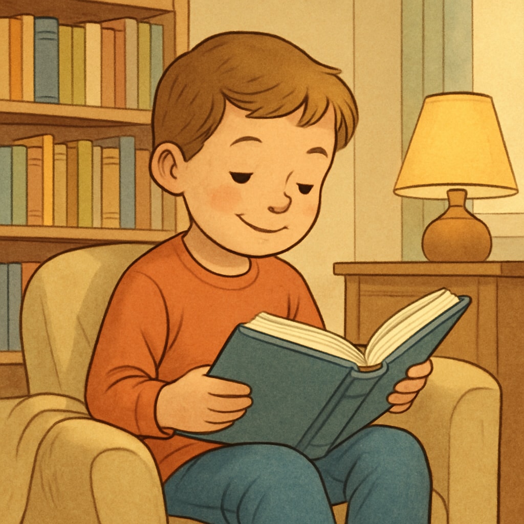 A child reading a book with genuine interest, surrounded by a cozy environment such as a library or reading nook. A child deeply engaged in reading a book, representing fostering intrinsic reading interest.
