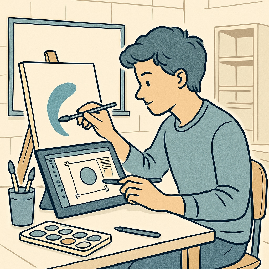 A young adult engaged in a creative activity, such as painting or designing, symbolizing alternative career paths. A student exploring creativity as a career path beyond traditional academic achievements like GCSE results.