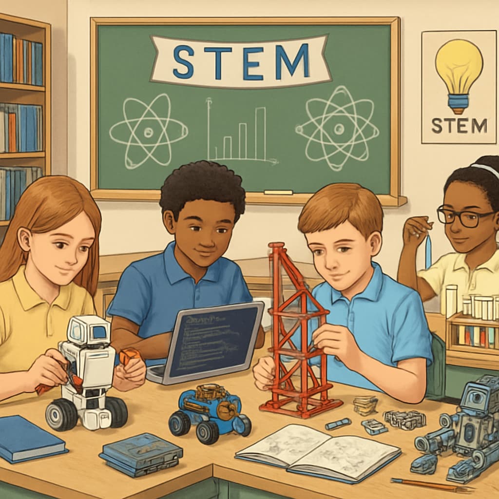 Gifted classroom with students engaging in advanced learning projects, American education system.