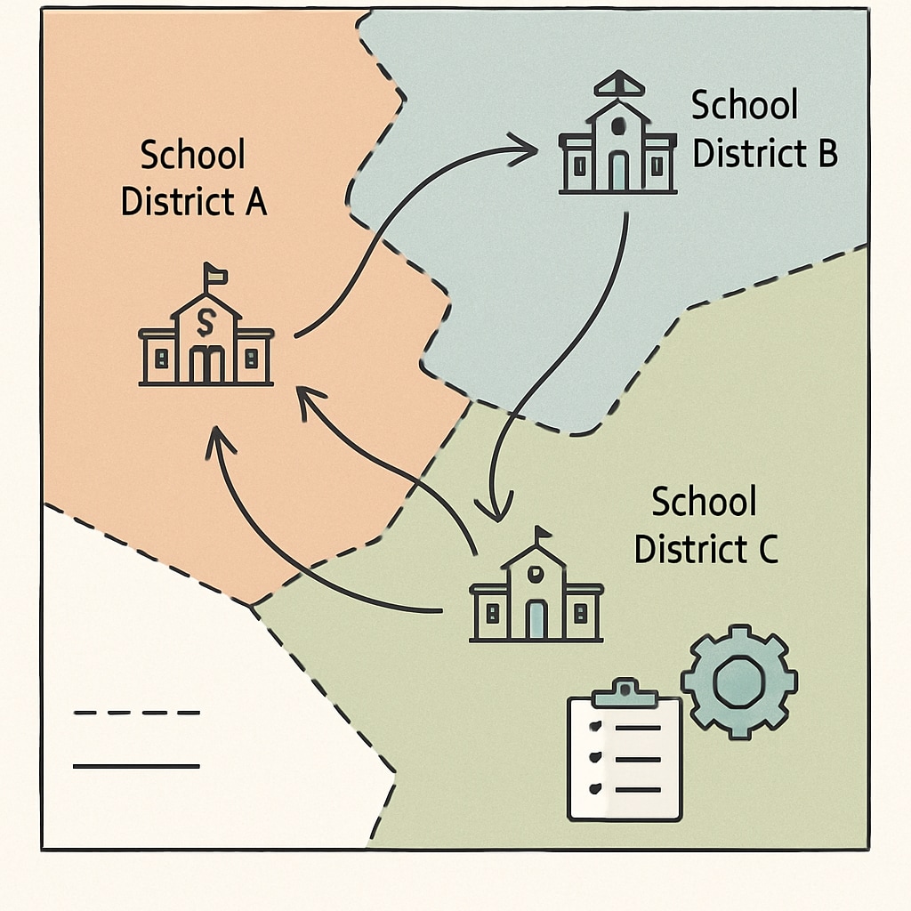 School district boundary map illustrating transfer policy complexities.