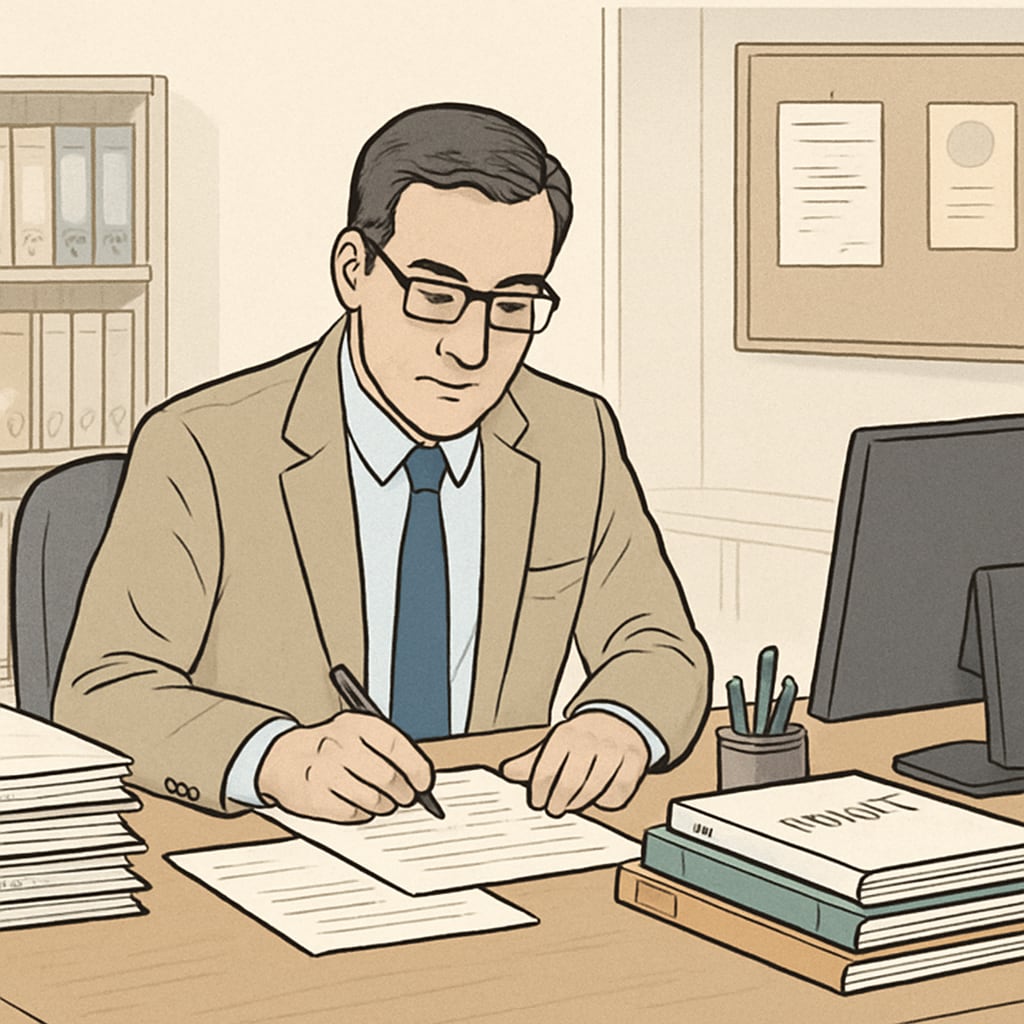 School administrator managing office tasks related to education work.