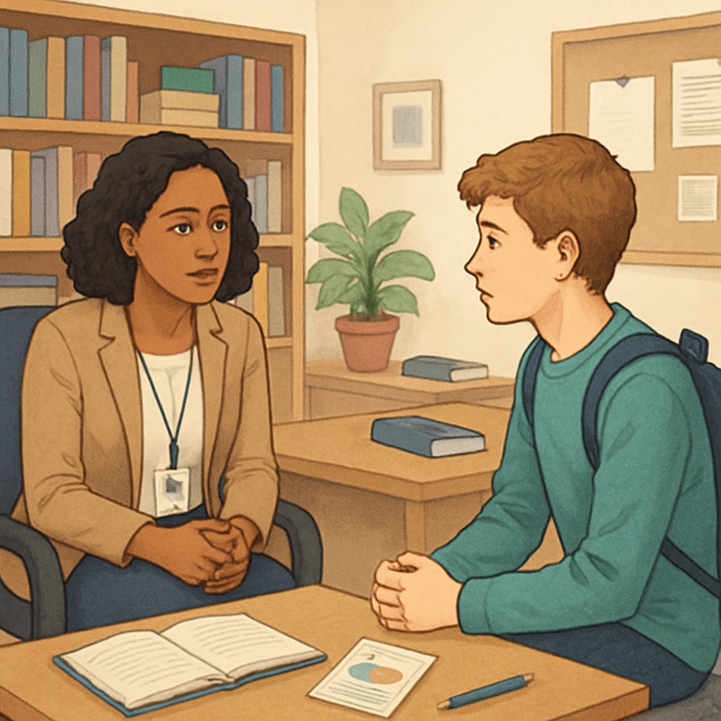School counselor assisting a student, showcasing non-teaching roles in schools.