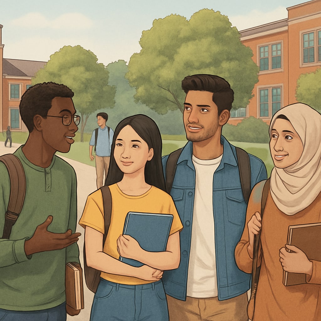 International students on campus exploring affordable and diverse university options.