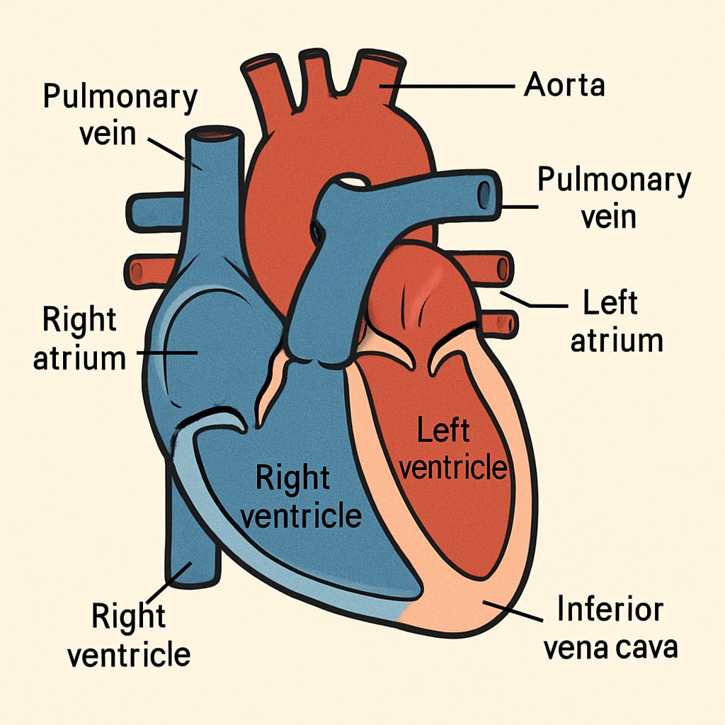 Simplified human heart diagram for K12 medical education