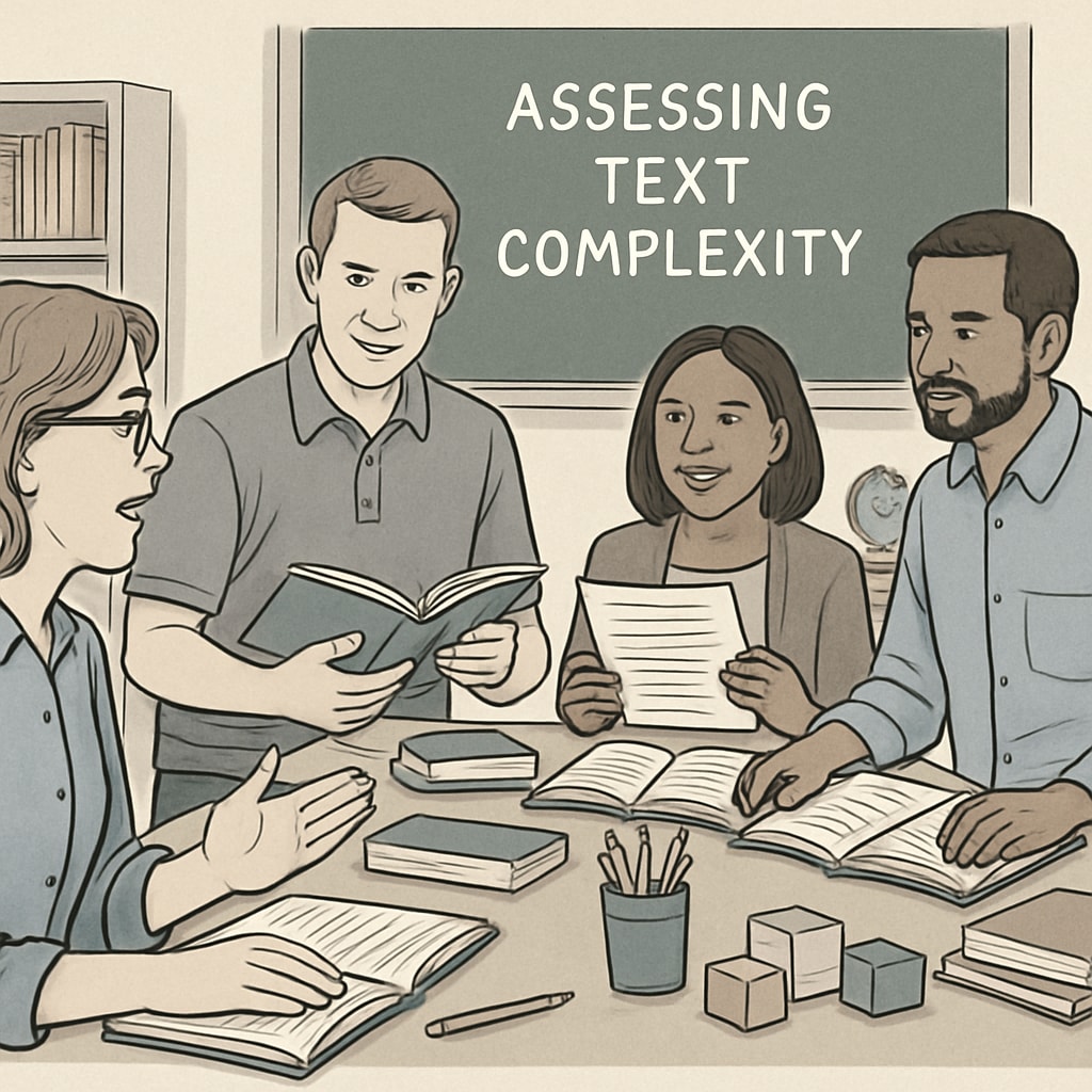 Teachers collaborating to refine text complexity assessment practices for better K12 education.