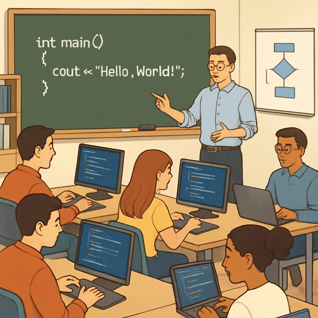 University students engaged in programming projects for IT-related majors.