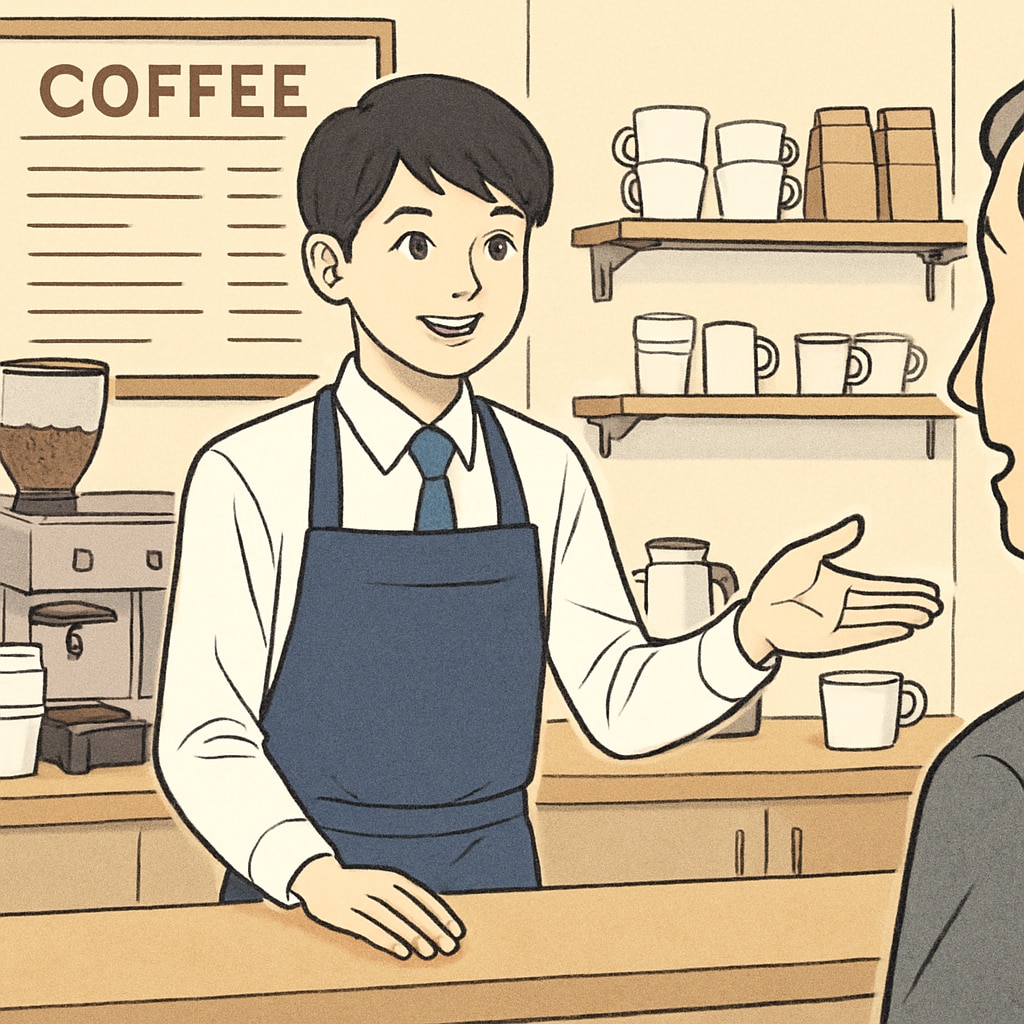 High school student juggling work and academics at a coffee shop.