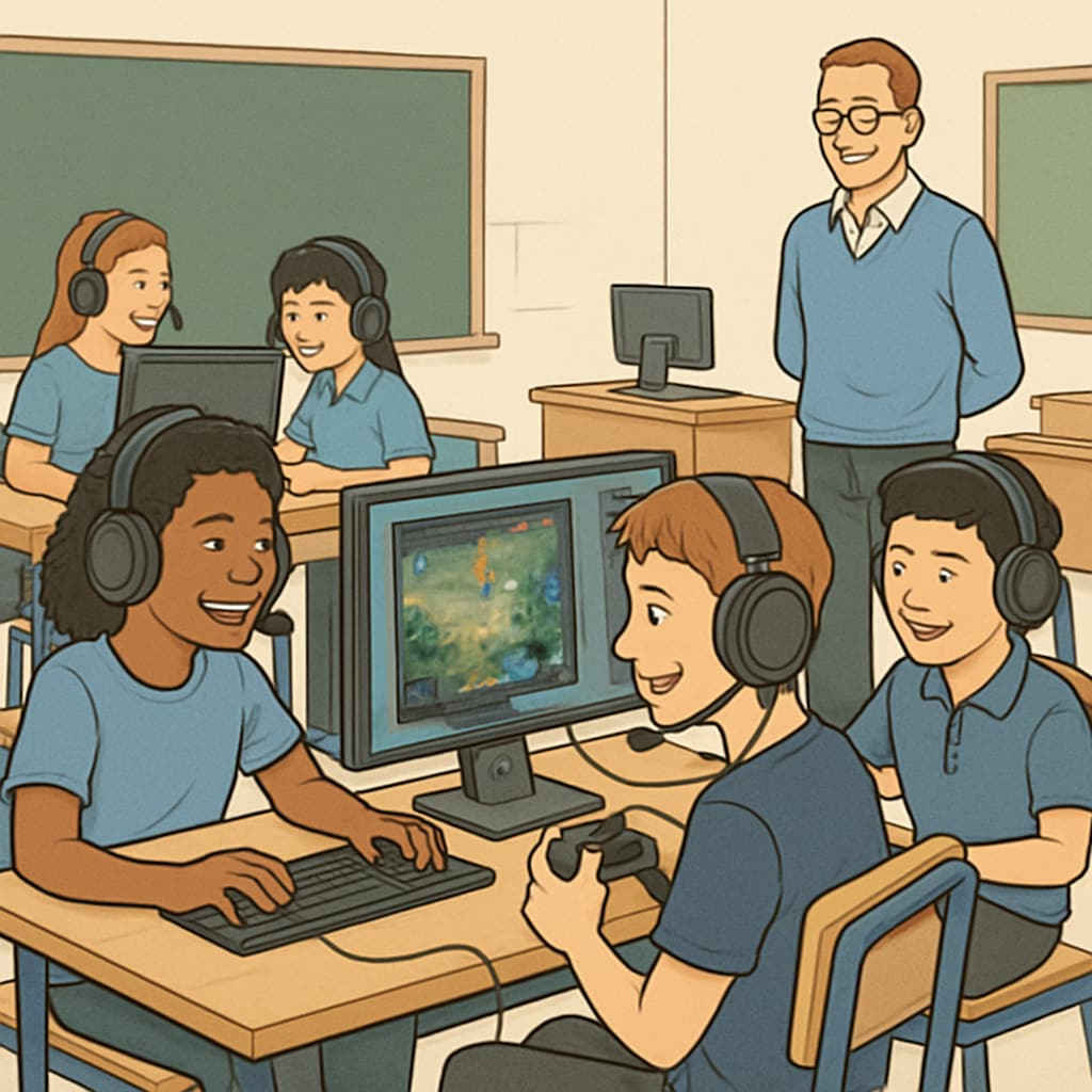 Students participating in an esports tournament, highlighting gamified learning and educational innovation.