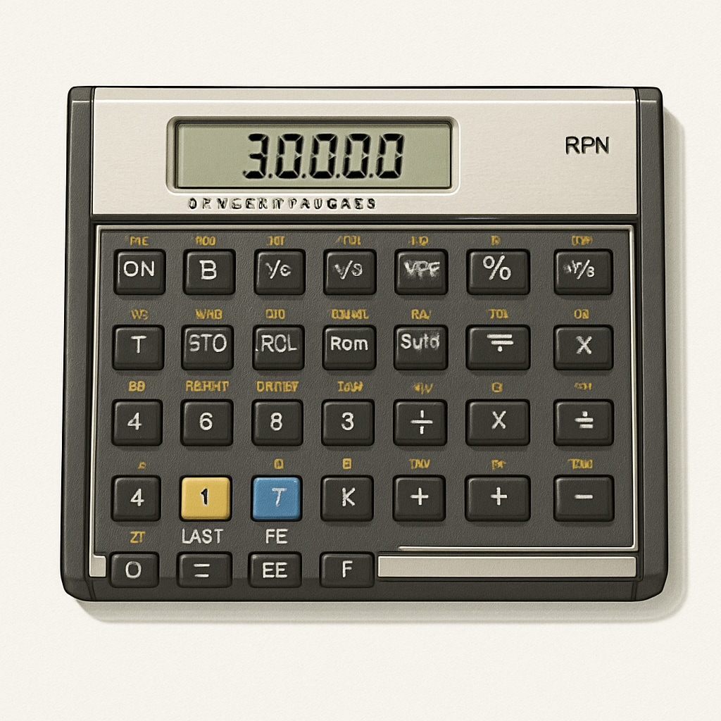 RPN calculator HP 11c used for stack-based math calculations.