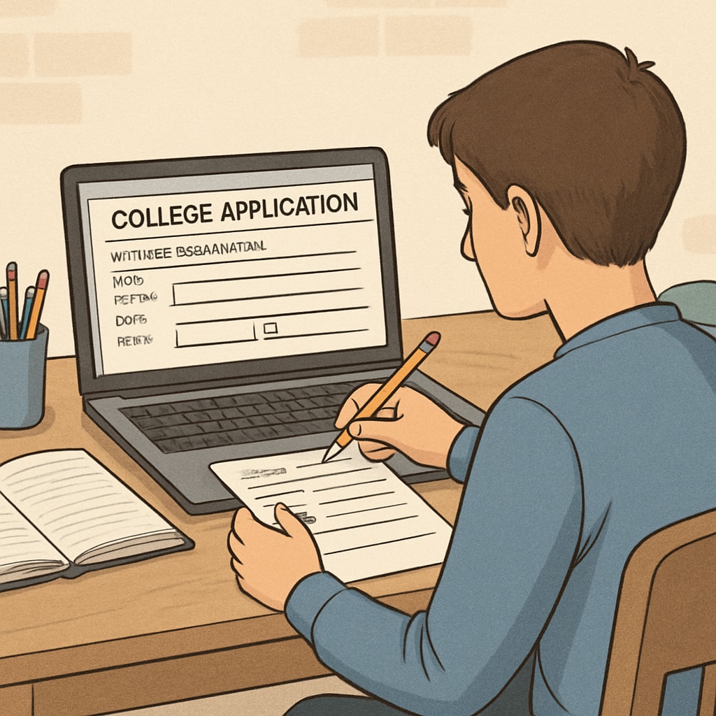 A close-up image of a student filling out an online college application form on a laptop. Student completing a college transfer application for nursing programs.
