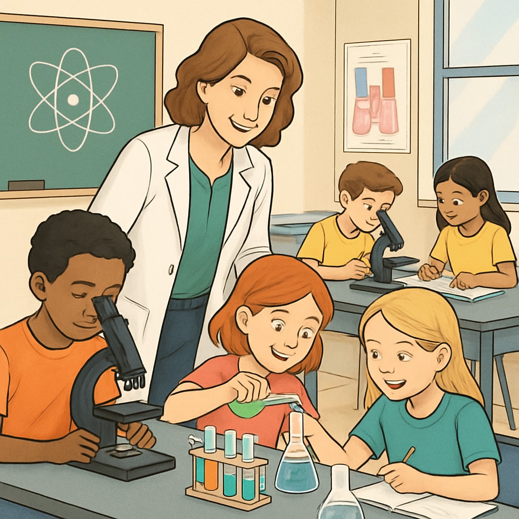 A classroom setting where students are actively participating in a science experiment. Students conducting science experiments in a middle school classroom, guided by OpenSciEd curriculum.