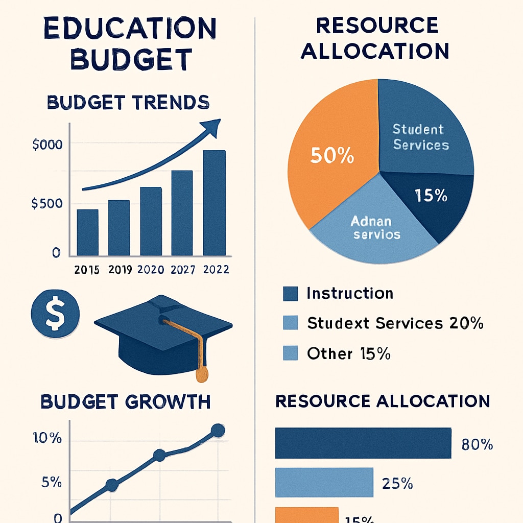 A chart showing education budget trends and resource allocation strategies. Chart depicting education budget trends and resource allocation.