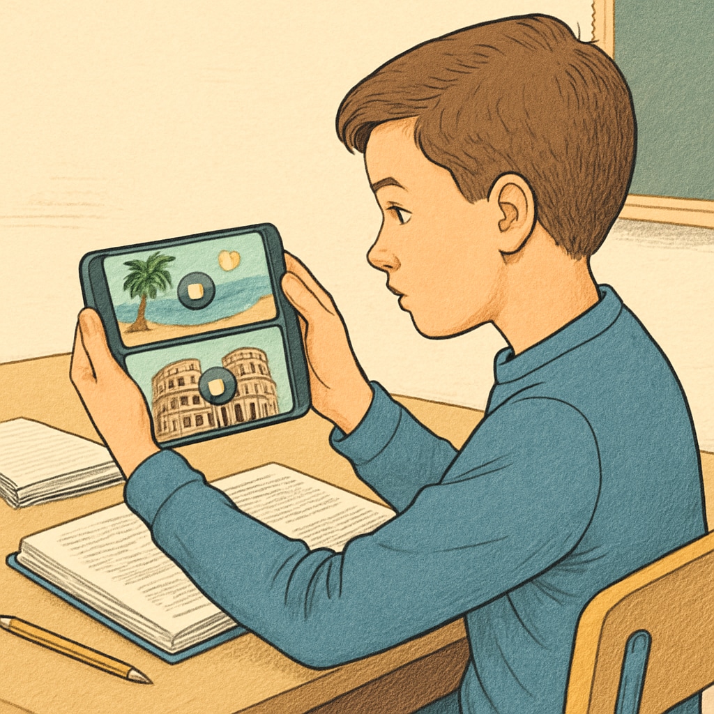 Student watching short travel videos related to K12 educational trips.