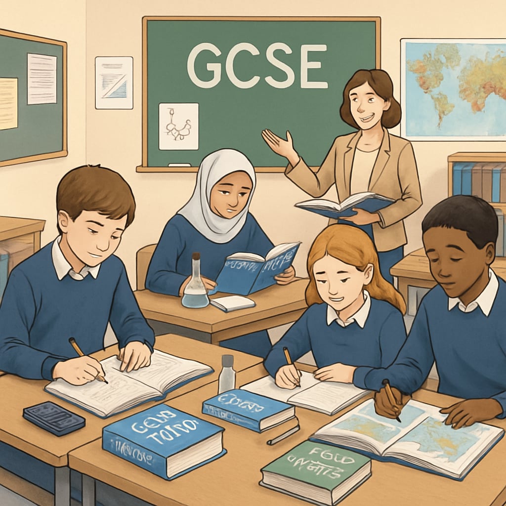 Students in a classroom studying GCSE subjects.