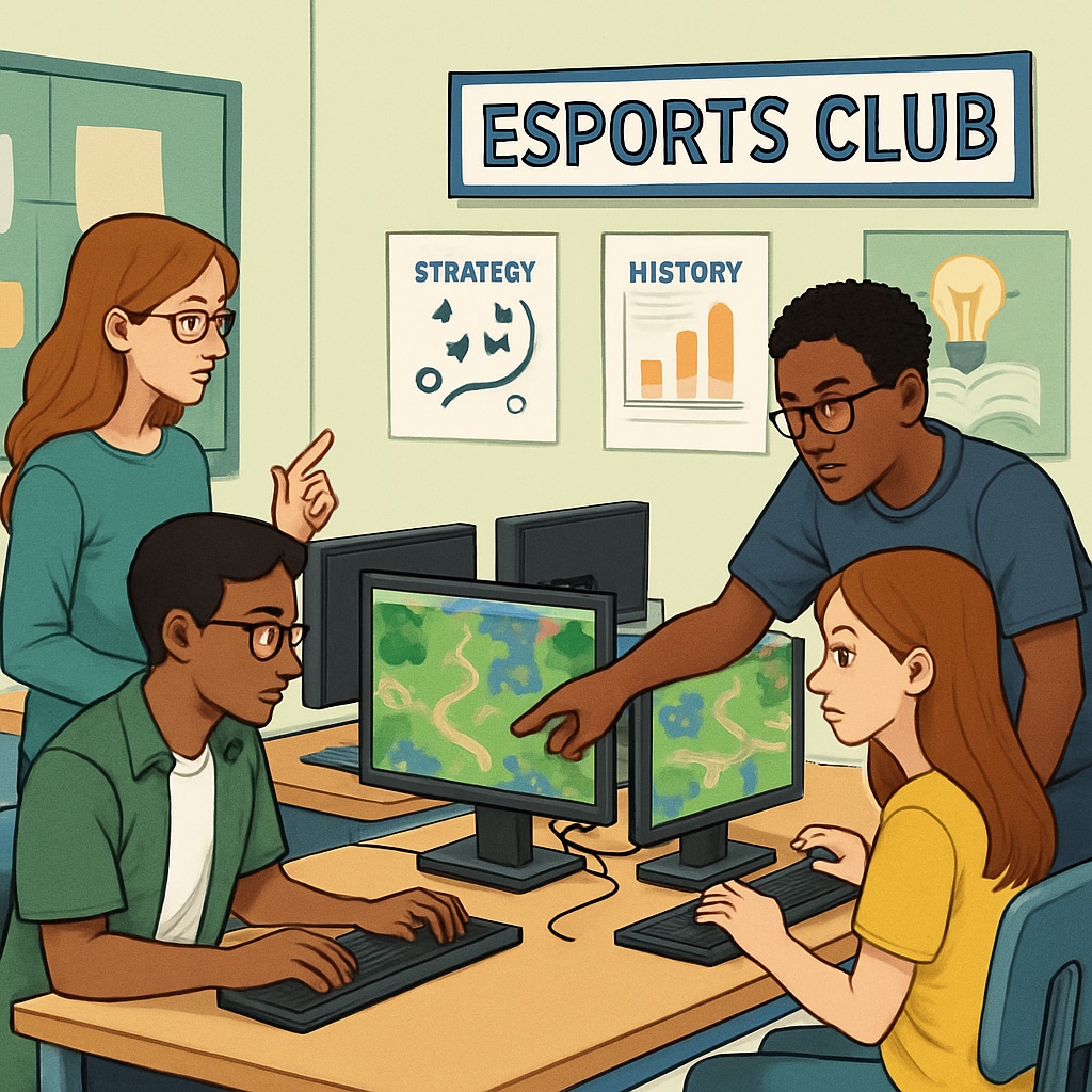 Students collaborating in an esports club using gamified education tools