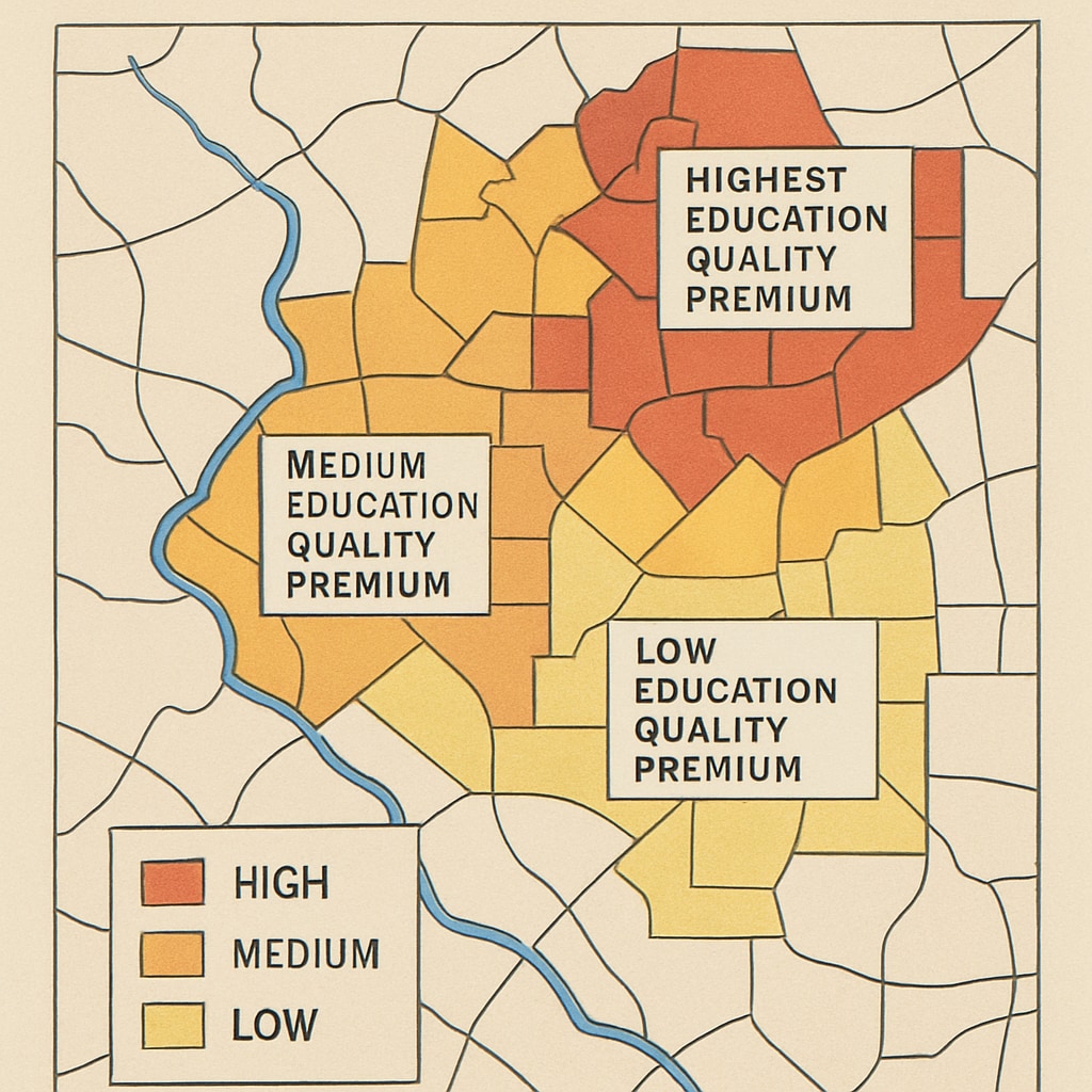 Map illustrating the correlation between school district rankings and real estate prices.
