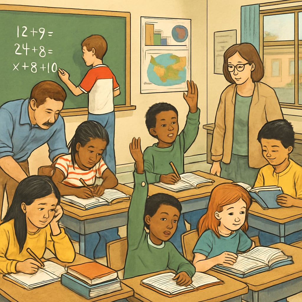 Public school classroom with students learning, illustrating challenges from reduced funding.