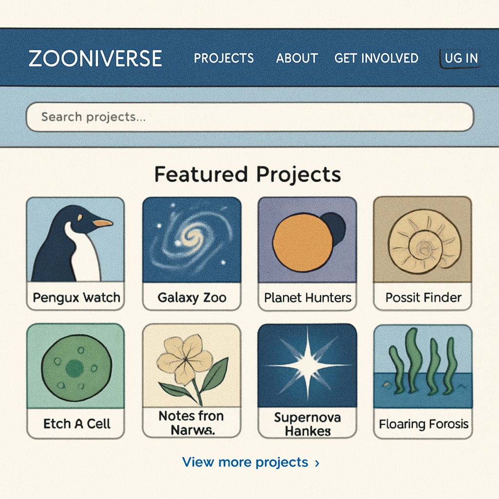 Zooniverse homepage with science project options