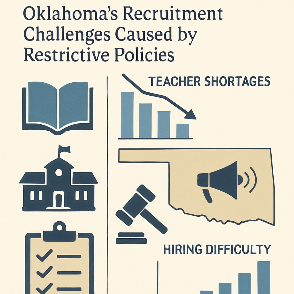 U.S. teacher shortage graphic, emphasizing Oklahoma’s recruitment challenges.