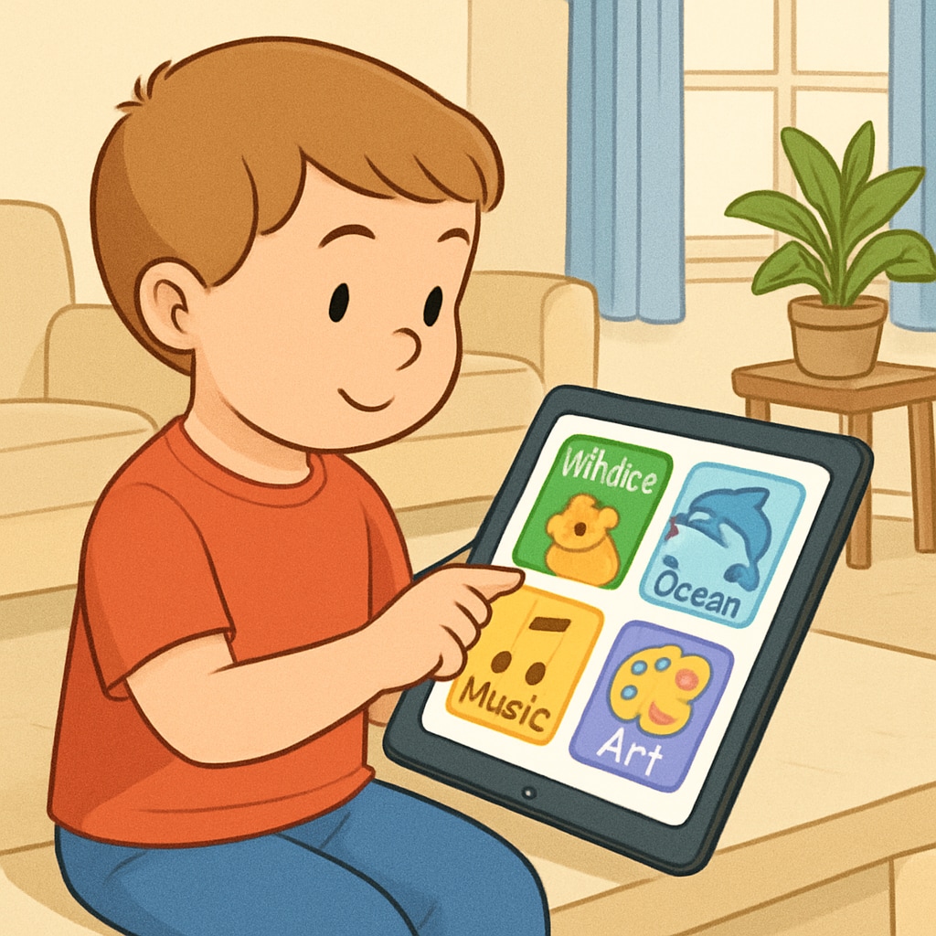 A child using a tablet to explore a reading app in a bright and family-friendly environment. A child interacting with a children's reading app, highlighting the testing process.
