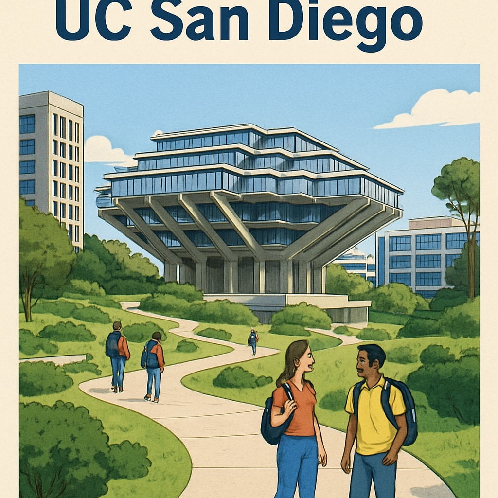 A view of UC San Diego's campus, showcasing its modern architecture and vibrant student life. UC San Diego campus view highlighting enrollment expansion plans.