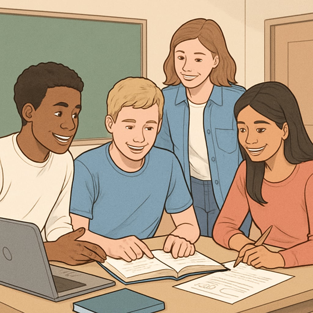 A group of students working on a project, showcasing an engaging learning experience.