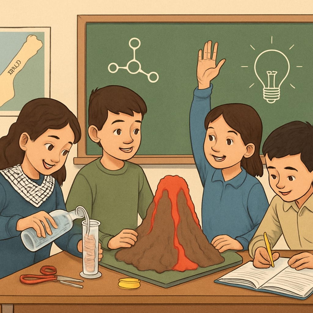 Children in Gaza participating in a science lesson, related to adaptive curricula for schools.
