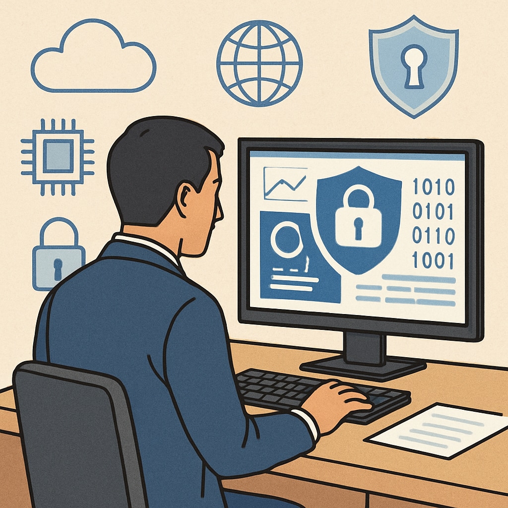 A professional sitting at a computer, analyzing cybersecurity data, symbolizing the industry’s focus on skills. Cybersecurity professional analyzing data, highlighting skills over university reputation.