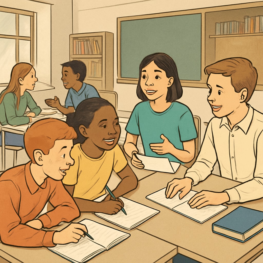A classroom environment where students are engaging in collaborative group work, reflecting the importance of skills beyond grades. Students collaborating in a classroom to emphasize learning beyond grades.