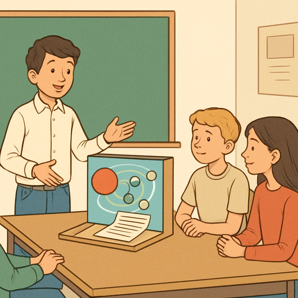 A student presenting a science project to their peers, illustrating project-based learning as an alternative assessment method. A student showcasing a science project to demonstrate project-based learning.