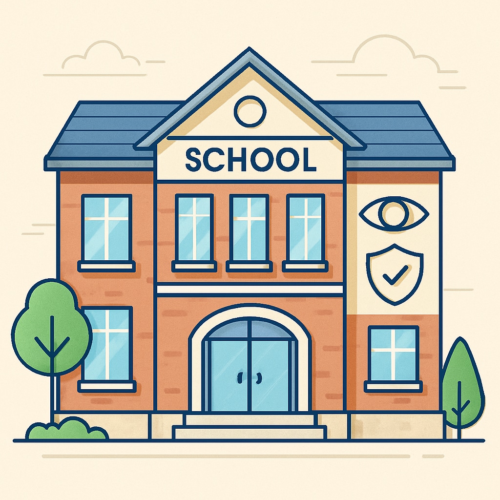 A school building symbolizing transparency and safety in governance. A school building representing integrity and ethical school board governance.