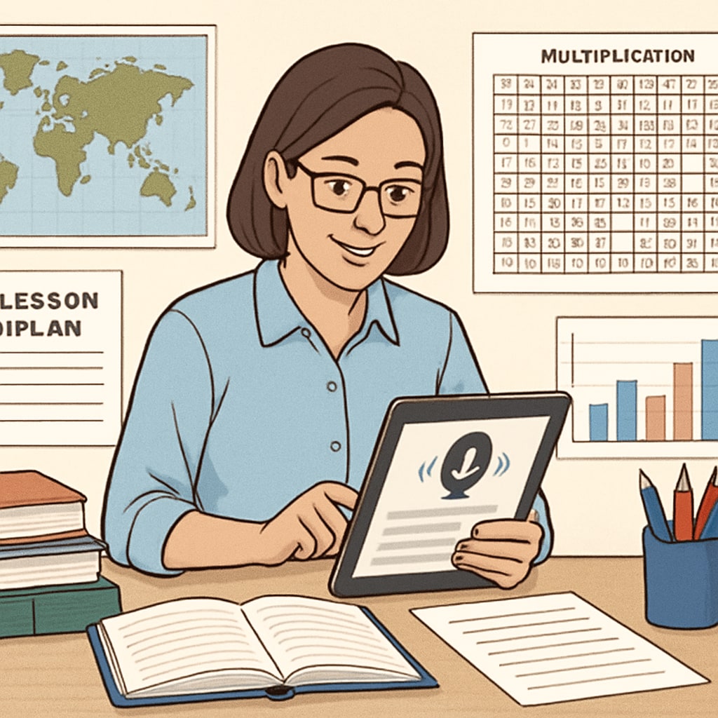 Teacher using WillowVoice speech-to-text tool for lesson planning.