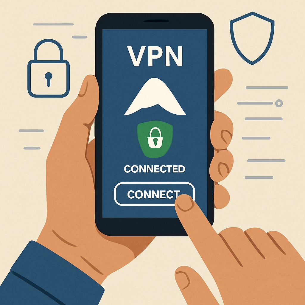 A user accessing a VPN on a smartphone, symbolizing digital privacy and security. Smartphone VPN usage for privacy illustration.