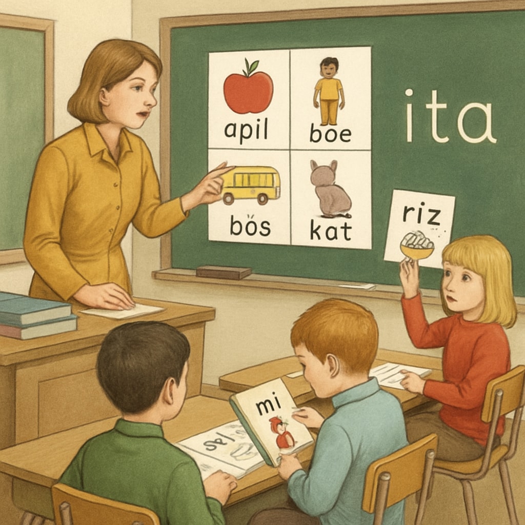 1970s classroom with Initial Teaching Alphabet materials.