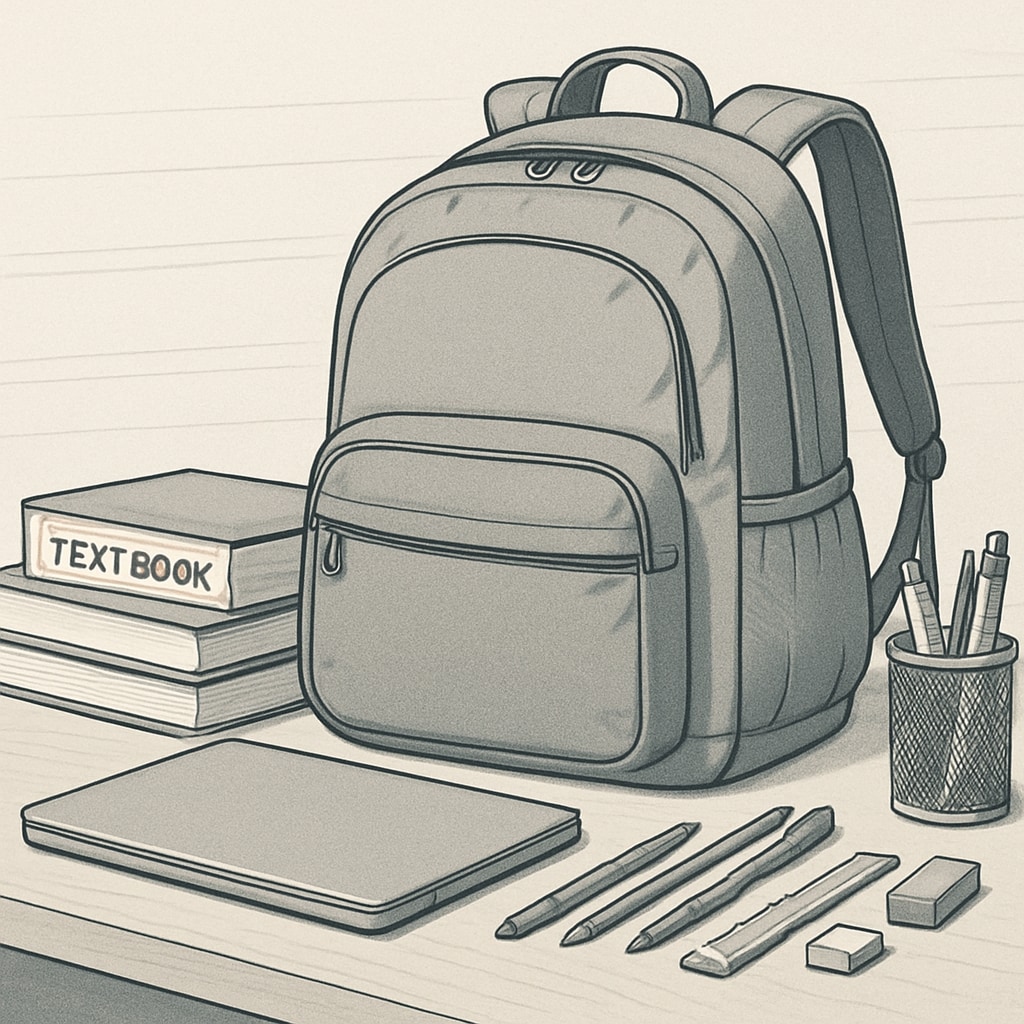 A spacious and affordable backpack displayed on a desk, surrounded by college essentials like books, a laptop, and pens. Spacious and affordable college backpack with essentials.