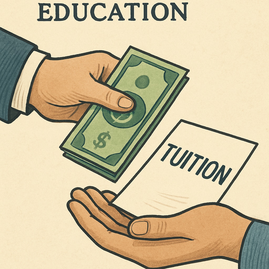 A close-up of hands exchanging money, symbolizing financial aid for education. Highlights the role of community-based solutions to tuition challenges. Financial aid for tuition challenges and crowdfunding solutions.