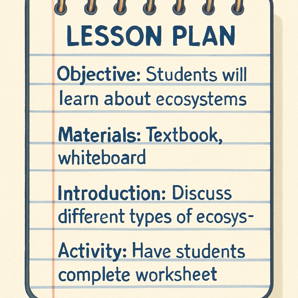 A digital notepad displaying a transcribed lesson plan created using voice-to-text technology. A digital notepad showing a lesson plan created with voice-to-text technology for teaching efficiency.