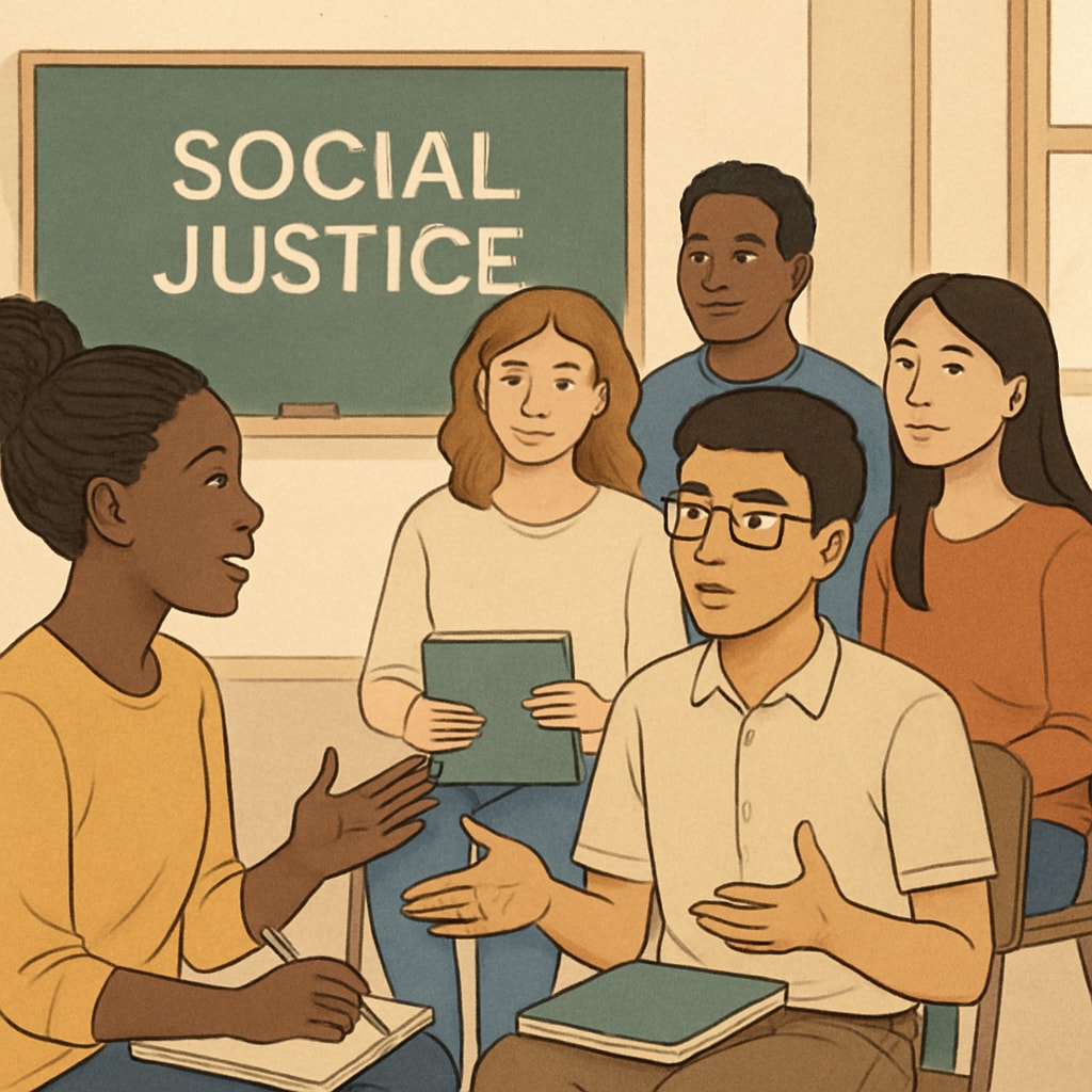 Students in a classroom engaging in discussions about social justice, reflecting wokeness in schools.