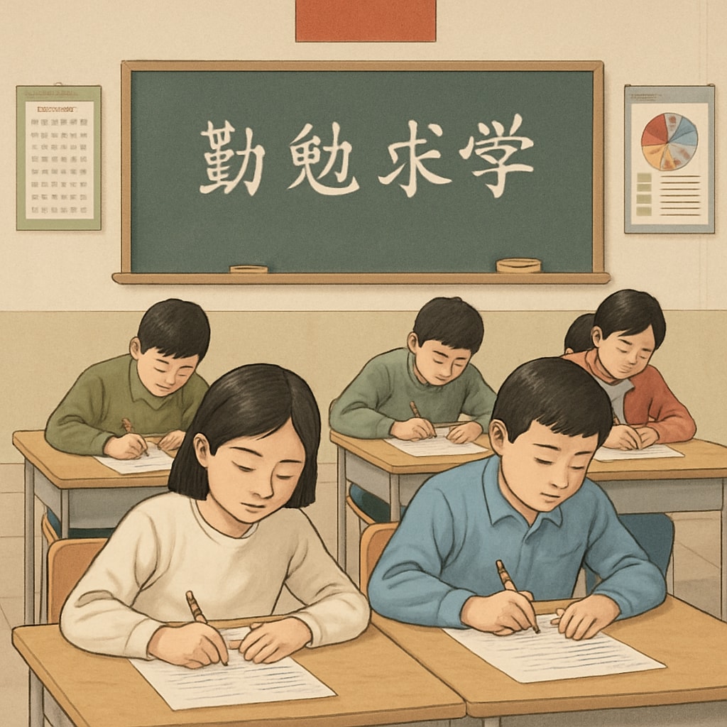 Chinese classroom highlighting students taking standardized tests.