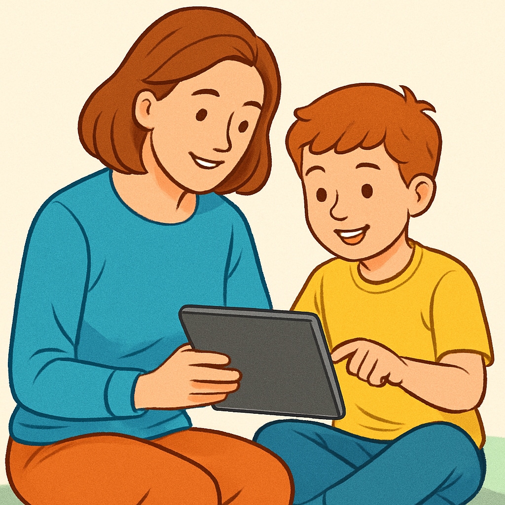 Parent and child exploring Reddit education resources on a tablet.