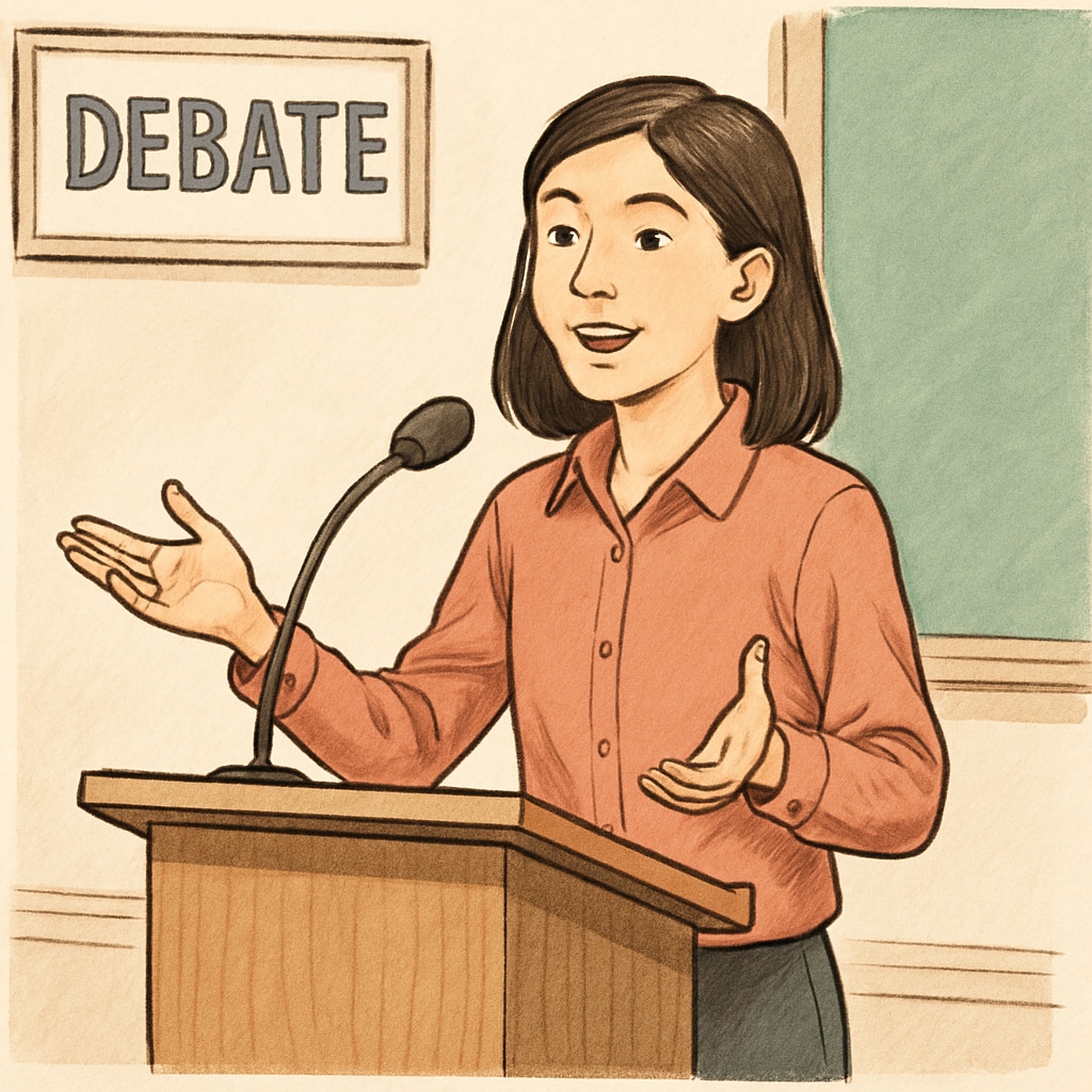 A student participating in an extracurricular activity, such as a debate or robotics competition. A student engaging in extracurriculars to boost their Harvard application.
