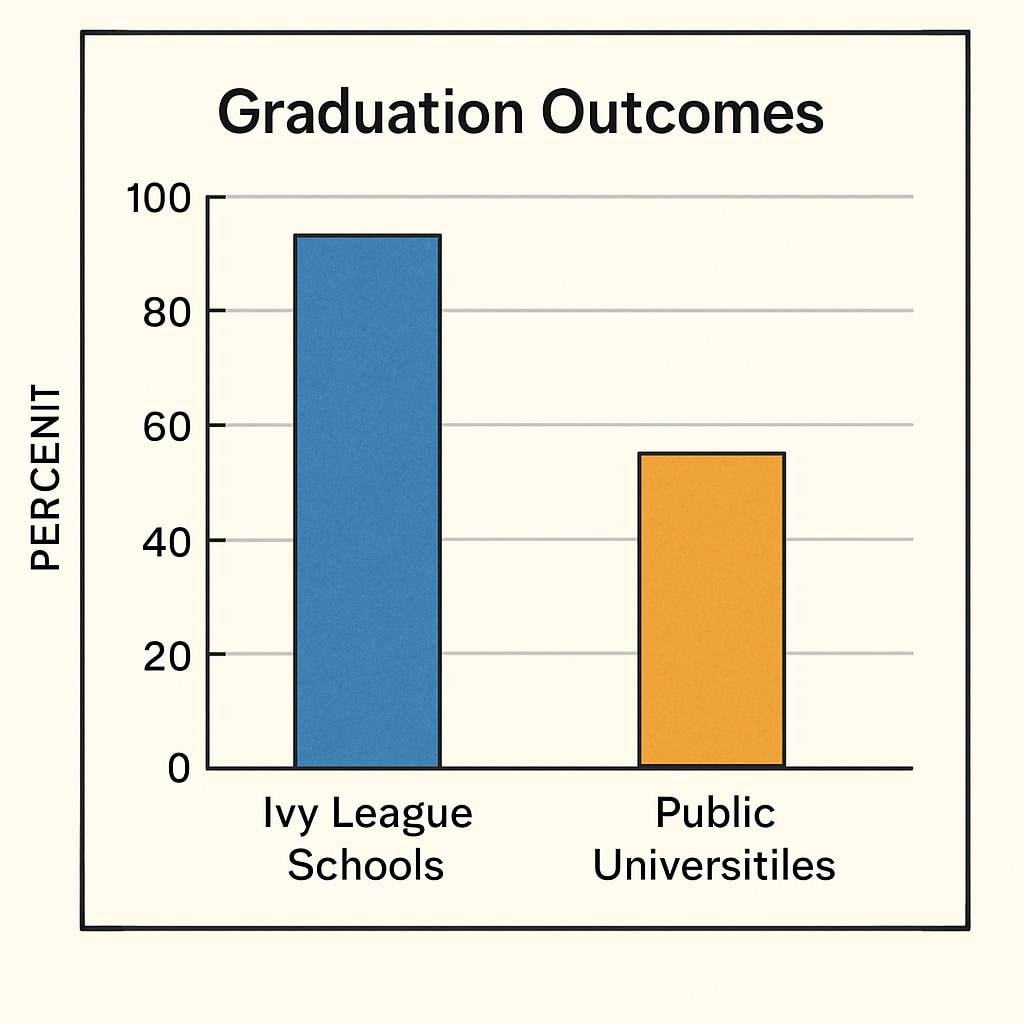 Graph comparing graduation outcomes between Ivy League institutions and state universities.