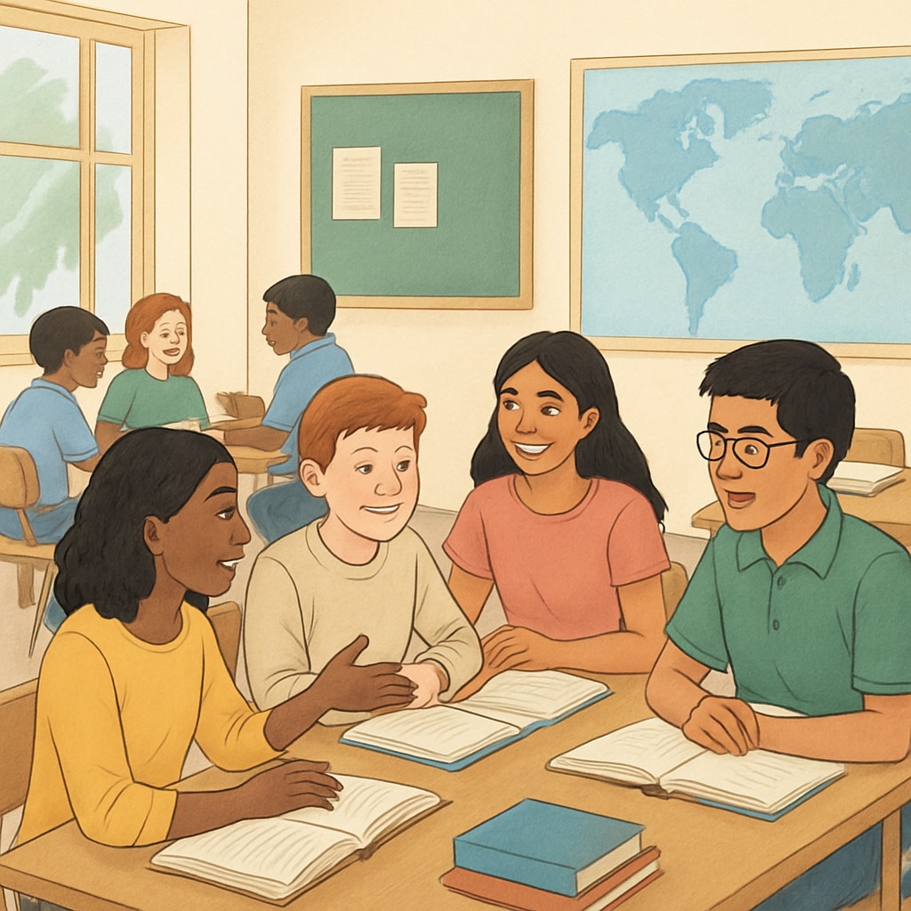 Inclusive education recovery classroom in the UK, encouraging collaboration and growth.