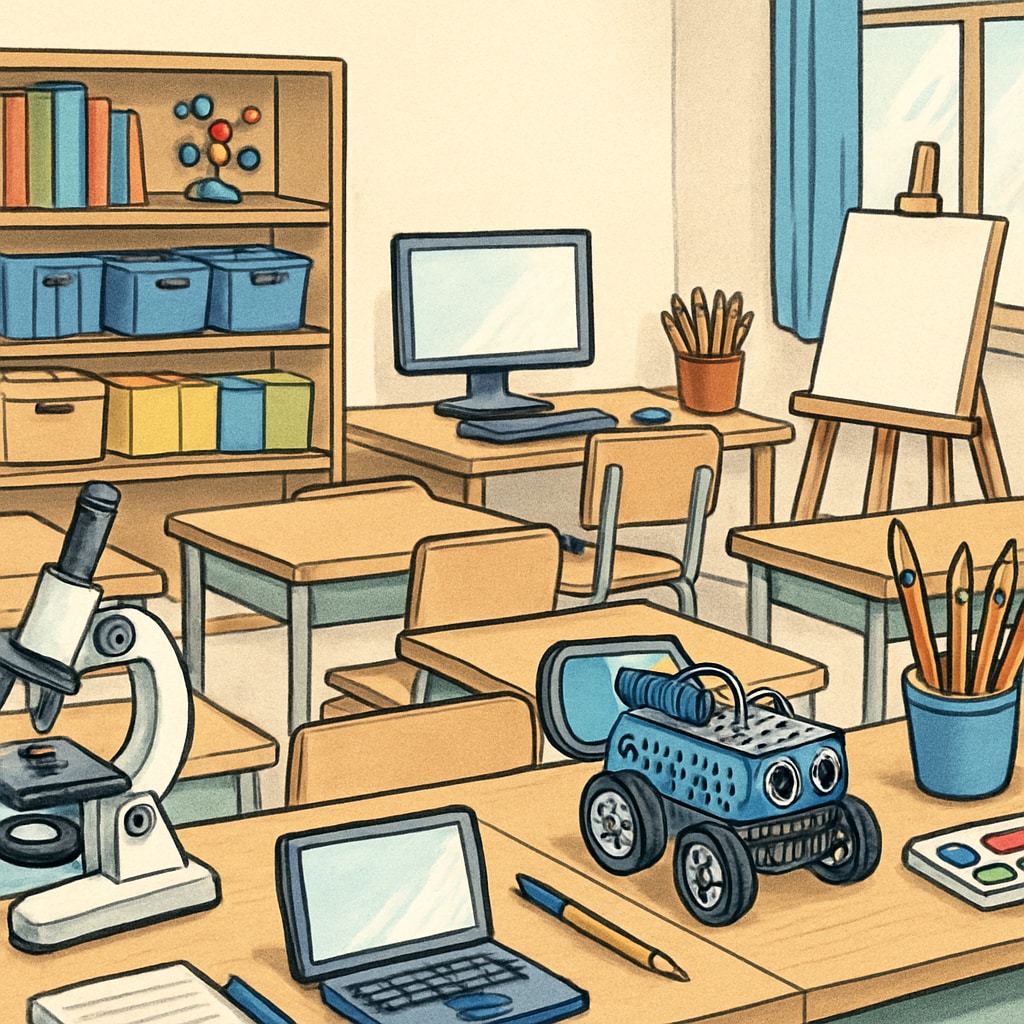A classroom integrating arts teaching with STEM education tools.