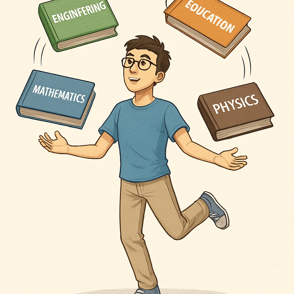 A student balancing engineering and education texts.